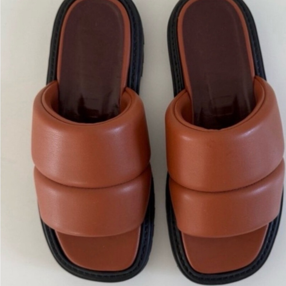 STAUD Brown Slide Sandals